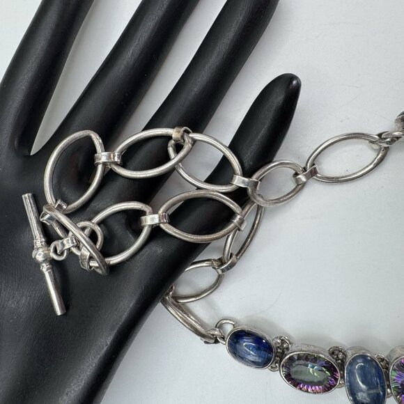 Sterling Silver Statement Labradorite Bib Necklace W/Blue Topaz By Silver Rush - Picture 7 of 10